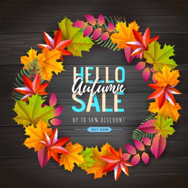 Sonbahar büyük satış tipografi posteri sonbahar çelenk yaprakları. Doğa kavramı