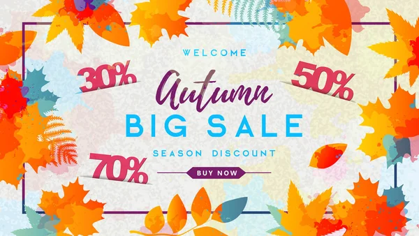 Осенняя большая распродажа акварельного постера с осенними листьями. Осенний фон — стоковый вектор