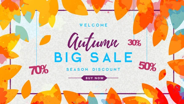 Осенняя большая распродажа акварельного постера с осенними листьями. Осенний фон — стоковый вектор