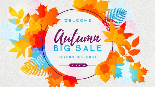 Herfst grote verkoop aquarel poster met herfst bladeren. Herfst achtergrond — Stockvector