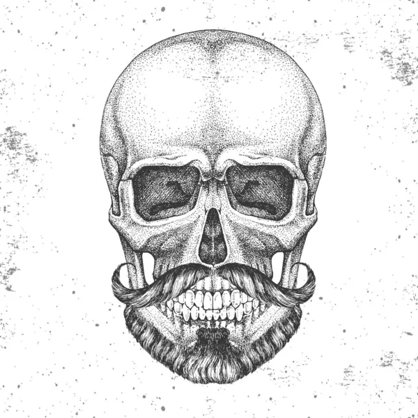 グランジの背景に手描きヒップスターの頭蓋骨のイラスト。ヒップスターファッションスタイル — ストックベクタ