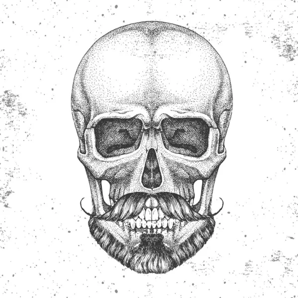 Illustrazione a mano disegno cranio hipster su sfondo grunge. Stile moda hipster — Vettoriale Stock