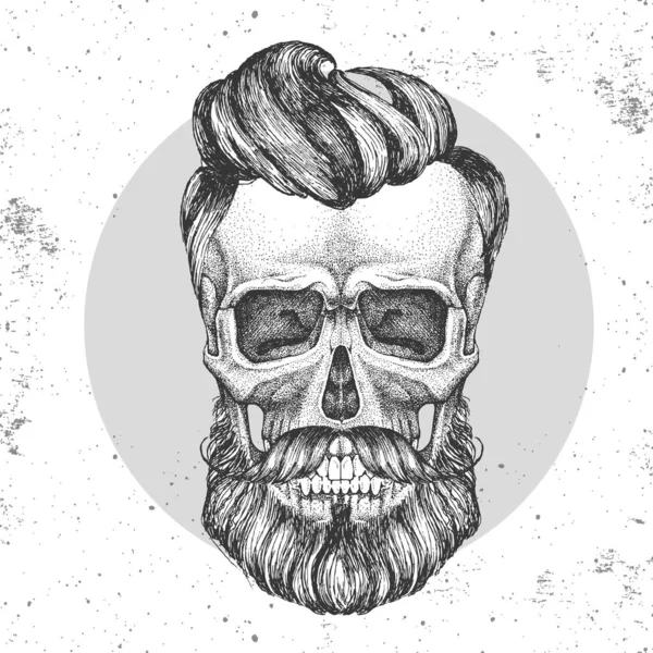 Dibujo a mano ilustración de cráneo hipster sobre fondo grunge. Estilo de moda Hipster — Archivo Imágenes Vectoriales
