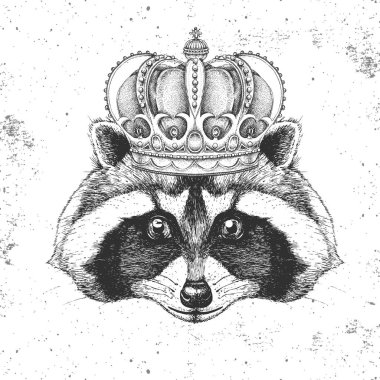 Hipster hayvan rakun taç. Hayvan rakun el çizim Namlu