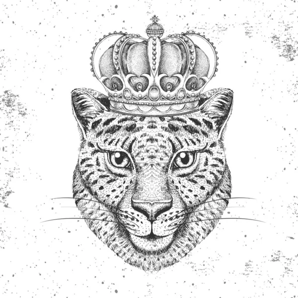 Guepardo animal Hipster en corona. Dibujo a mano Hocico de guepardo — Vector de stock