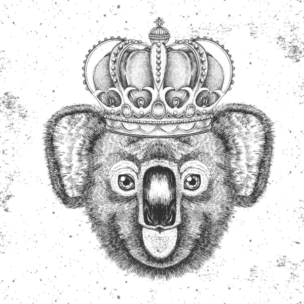 Hipster animal koala en couronne. Dessin à la main Museau de koala — Image vectorielle