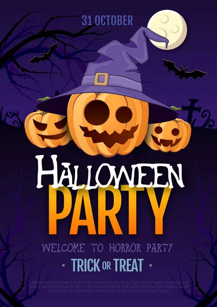 Jack o fener balkabağı ve dolunay ile Halloween disko parti afişi. Cadılar Bayramı arka plan — Stok Vektör