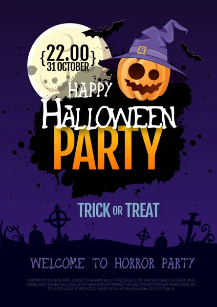 Jack o fener balkabağı ve dolunay ile Halloween disko parti afişi. Cadılar Bayramı arka plan — Stok Vektör