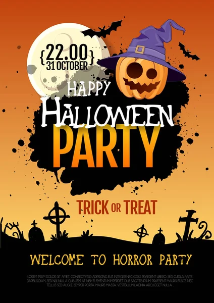 Jack o fener balkabağı ve dolunay ile Halloween disko parti afişi. Cadılar Bayramı arka plan — Stok Vektör