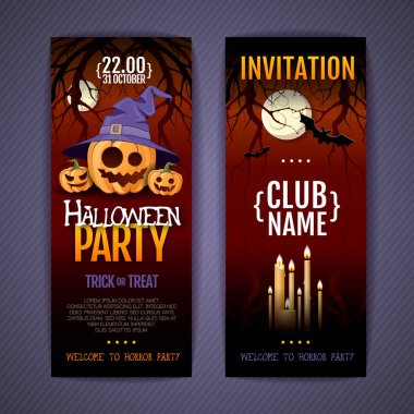 Jack o fener balkabağı ve dolunay ile Halloween disko parti afişi. Davetiye tasarımı. Cadılar Bayramı arka plan