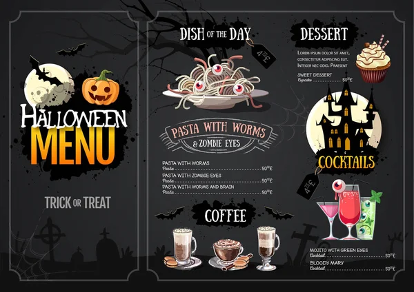 Design menu Halloween con jack o lanterna. Menù ristorante — Vettoriale Stock