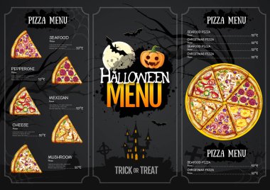 Jack o fener ile Cadılar Bayramı menü tasarımı. Restoran menüsü