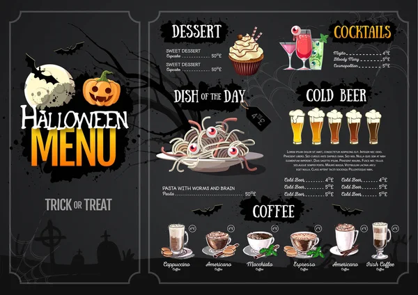 Projekt menu Halloween z Jack o latarni. Menu restauracji — Wektor stockowy