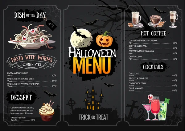 Design menu Halloween con jack o lanterna. Menù ristorante — Vettoriale Stock