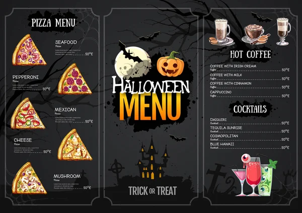 Diseño de menú de Halloween con jack o linterna. Menú restaurante — Vector de stock