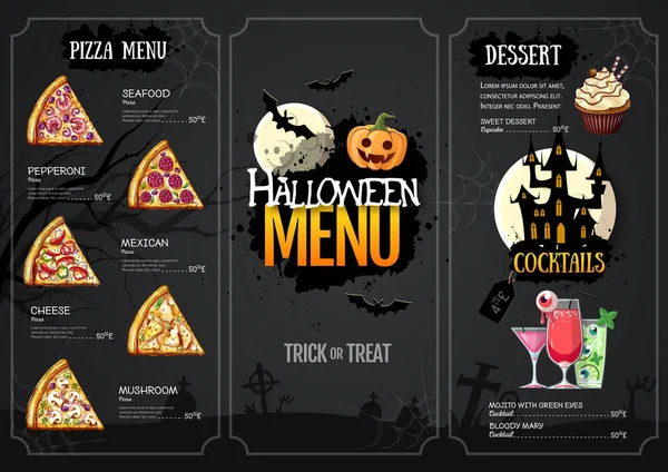 Design de menu de Halloween com jack o lanterna. Menu restaurante —  Vetores de Stock