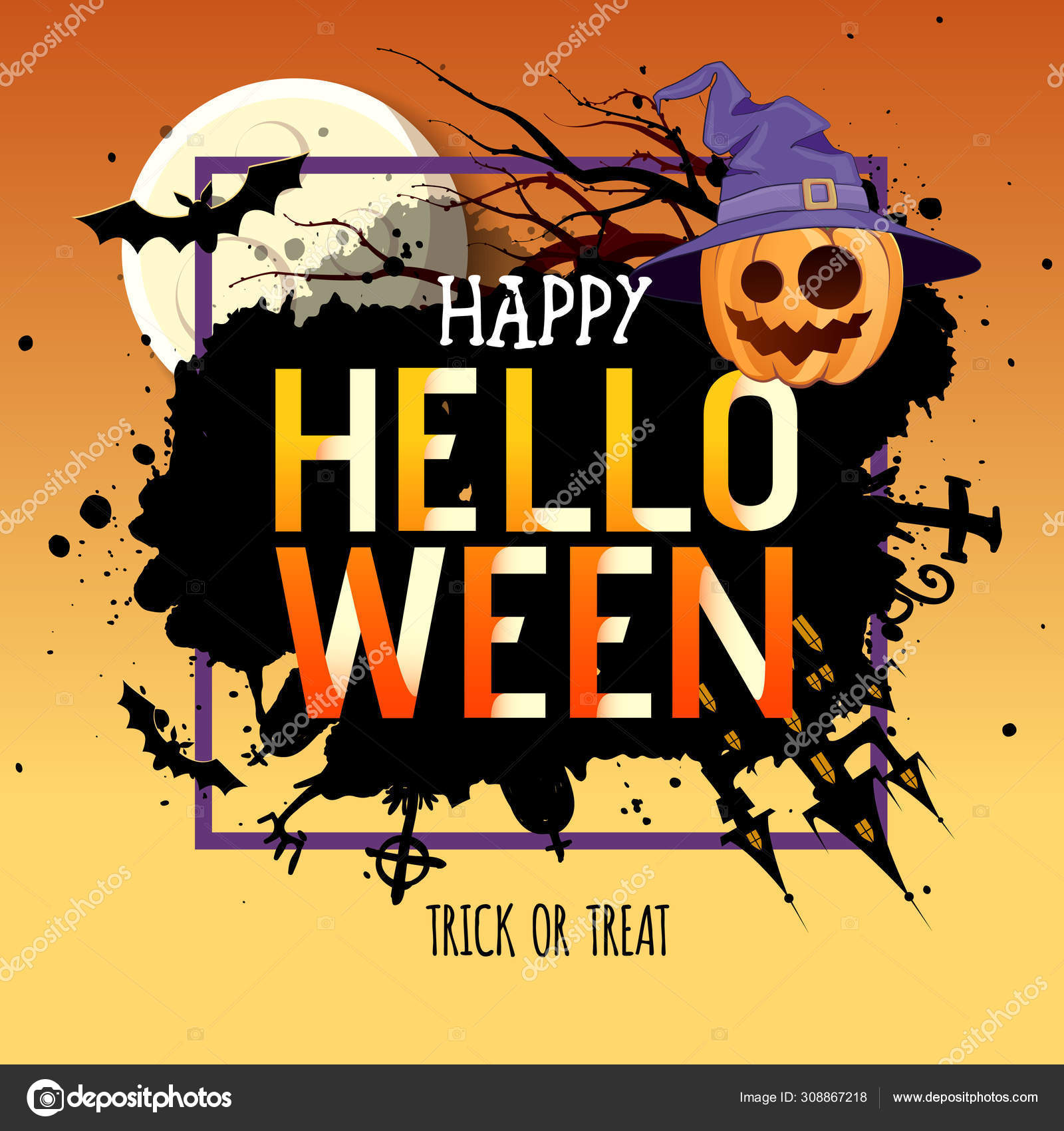 Halloween Party Poster With Jack O Lantern Pumpkin And Full Moon Halloween Background Stock Vector C Annbozshko 308867218