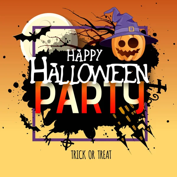 Halloween disco party poster con jack o lanterna zucca e luna piena. Halloween sfondo — Vettoriale Stock