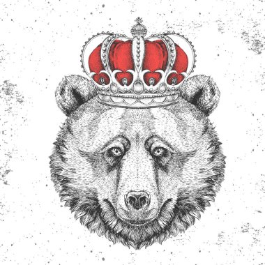 Taç giymiş hippi hayvan ayı. El çizimi Ayı Ağzı