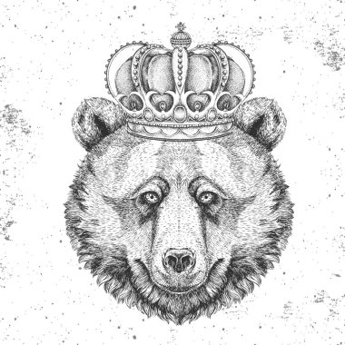 Taç giymiş hippi hayvan ayı. El çizimi Ayı Ağzı