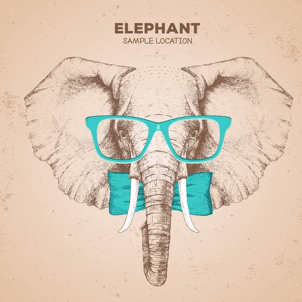 Éléphant animal hipster. Dessin à la main Museau d'éléphant — Image vectorielle