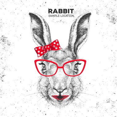 Retro Hippi hayvan tavşanı. Hayvan tavşanı ağızlığı. 60 'lı yaşların kızı