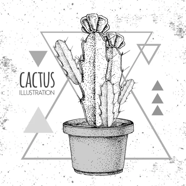 Dibujo a mano vector cactus ilustración en el fondo del triángulo grunge — Vector de stock