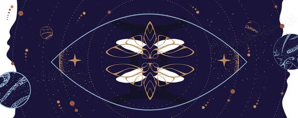 Moderní Magická Čarodějnická Karta Nápisem Gemini Zodiac Motýl Nebo Cikáda — Stockový vektor