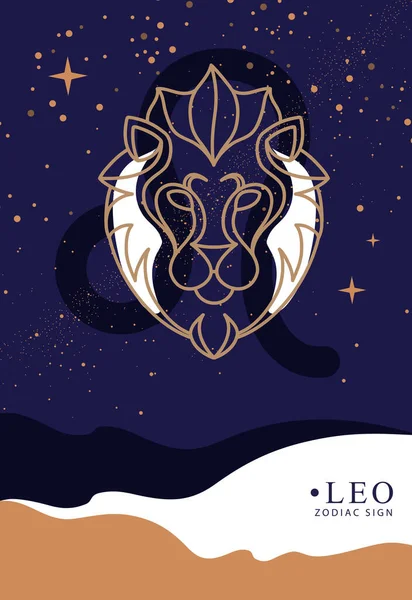 Carte Sorcellerie Magique Moderne Avec Signe Astrologique Zodiaque Lion Logo — Image vectorielle