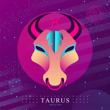 Astroloji burcu Taurus burçlu modern büyü kartı. Boğa başlı logo tasarımı