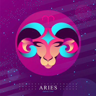 Astroloji burcuyla modern büyü kartı. Koç burcu. Ram ya da mouflon baş logo tasarımı