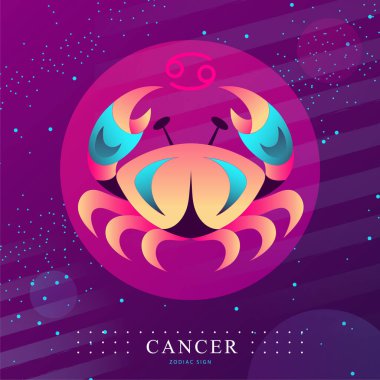 Modern magic witchcraft card with astrology Cancer zodiac sign. Crab logo design clipart