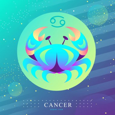 Astroloji burcuyla modern büyü kartı. Kanser burcu. Yengeç logosu tasarımı
