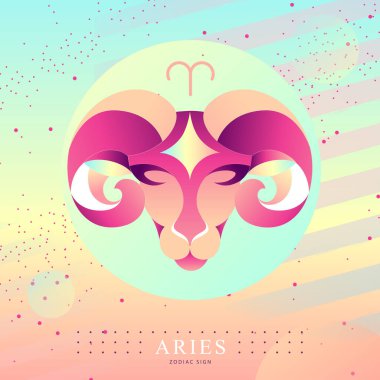 Astroloji burcuyla modern büyü kartı. Koç burcu. Ram ya da mouflon baş logo tasarımı