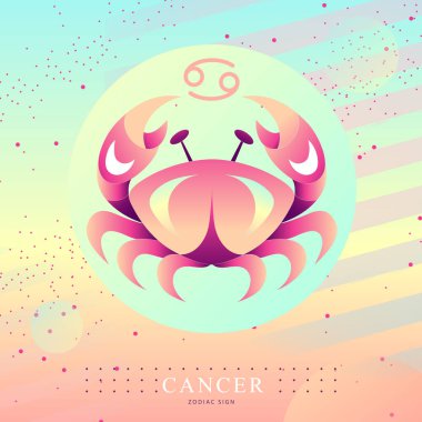 Astroloji burcuyla modern büyü kartı. Kanser burcu. Yengeç logosu tasarımı