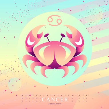 Modern magic witchcraft card with astrology Cancer zodiac sign. Crab logo design clipart