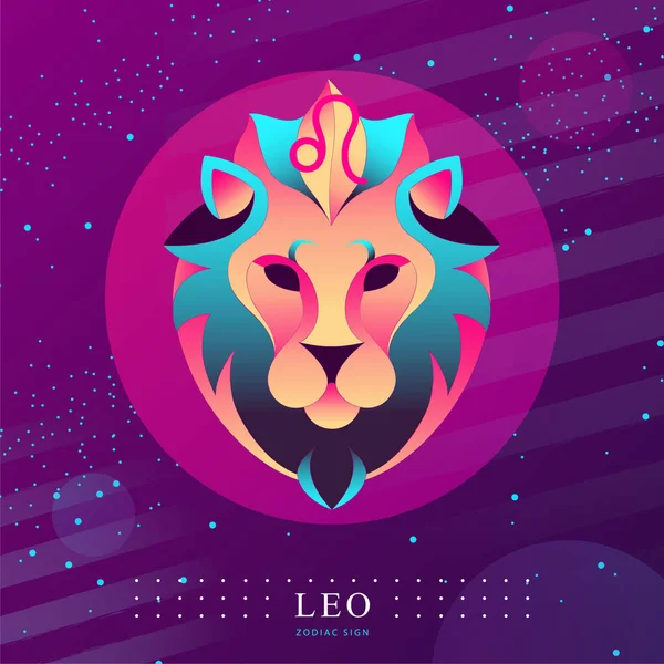 Modern Magic Witchcraft Card Astrology Leo Zodiac Sign Lion Head — Stock Vector