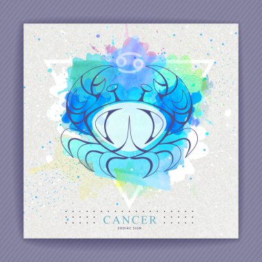 Sanatsal suluboya arka planda astroloji burcuna sahip modern sihir kartı. Yengeç logosu tasarımı