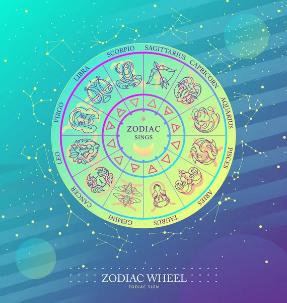 Modern Magic Witchcraft Astrology Wheel Zodiac Signs Space Background Horoscope — Stock Vector