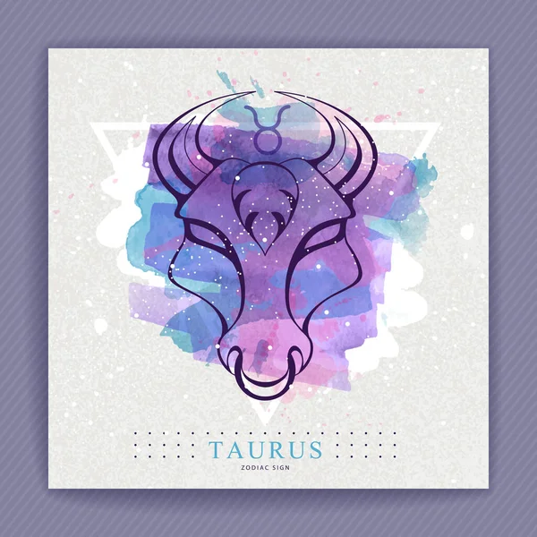Modern Magic Witchcraft Card Astrology Taurus Zodiac Sign Artistic Watercolor — Stock Vector