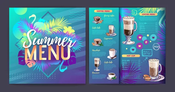 Restaurante Verano Tropical Gradiente Diseño Menú Café Con Hojas Tropicales — Archivo Imágenes Vectoriales