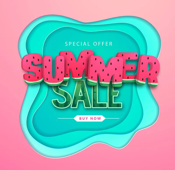 スイカとカラフルな夏の大販売ポスター 夏の背景 — ストックベクタ