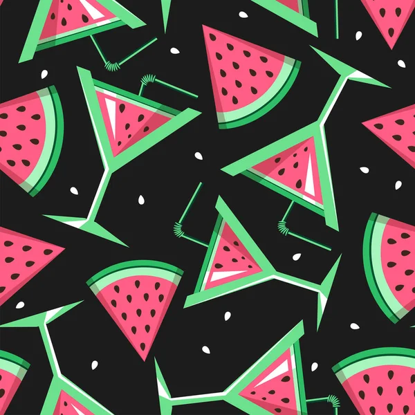 Seamless Pattern Watermelon Slices Cocktails Vector Illustration Watermelon Summer Background — Stock Vector