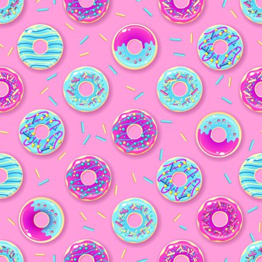 Renkli tatlı çöreklerin kusursuz deseni. Abur cubur arka planı