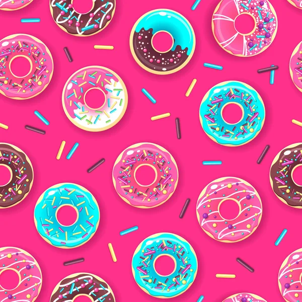 Nahtloses Muster Bunter Süßer Donuts Hintergrund Junk Food — Stockvektor