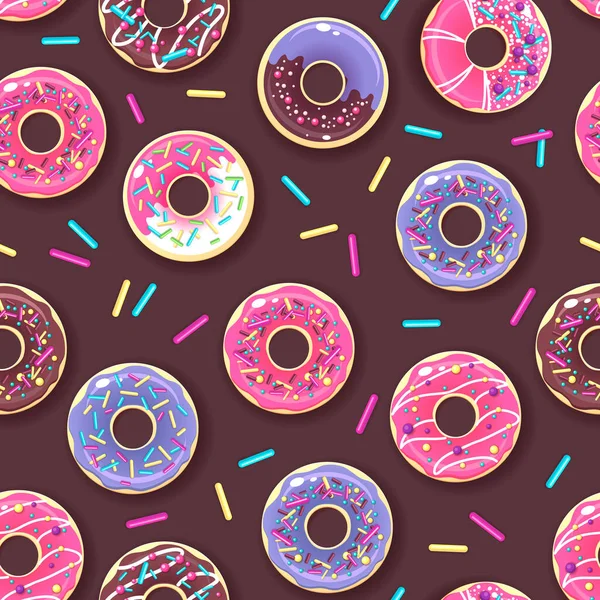 色彩艳丽的甜甜甜圈的无缝图案 垃圾食品背景 — 图库矢量图片