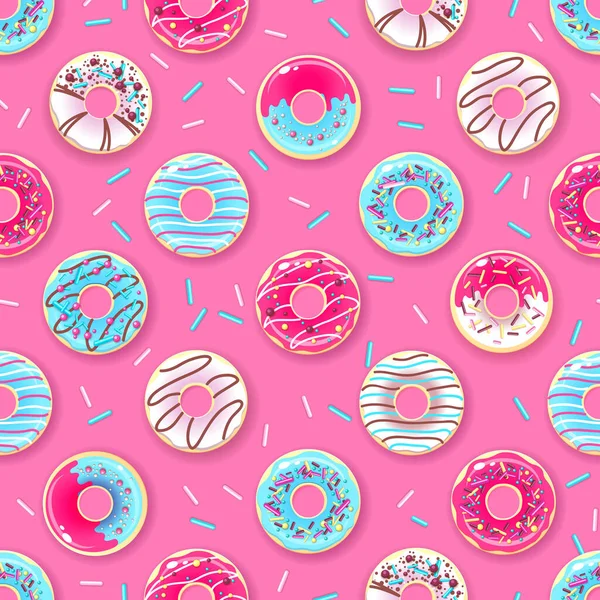 色彩艳丽的甜甜甜圈的无缝图案 垃圾食品背景 — 图库矢量图片