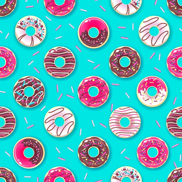 Seamless Pattern Colorful Sweet Donuts Junk Food Background — Stock Vector