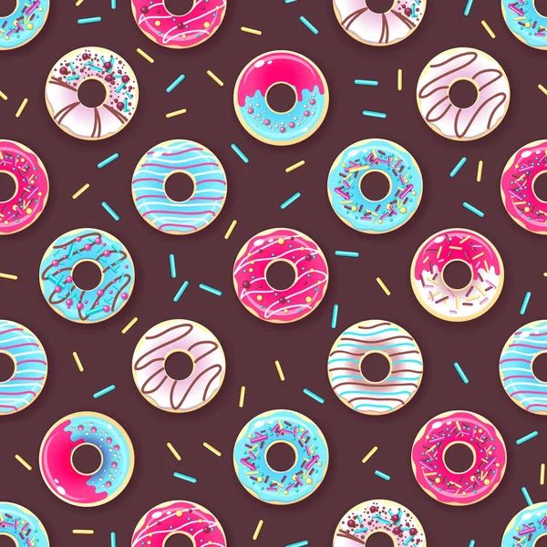 Padrão Sem Costura Rosquinhas Doces Coloridas Junk Food Background —  Vetores de Stock