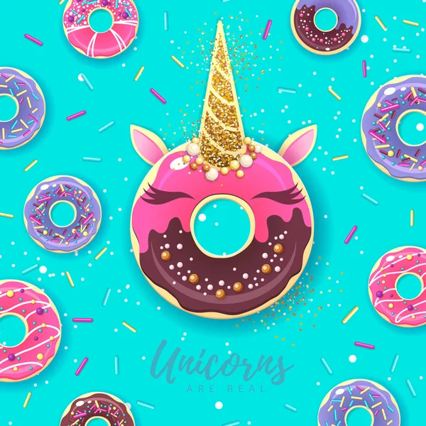 幻想童话甜甜甜圈喜欢独角兽 垃圾快餐 — 图库矢量图片